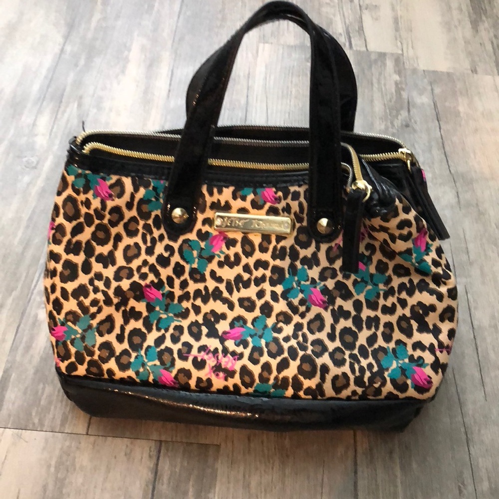 Betsy Johnson leopard print makeup bag